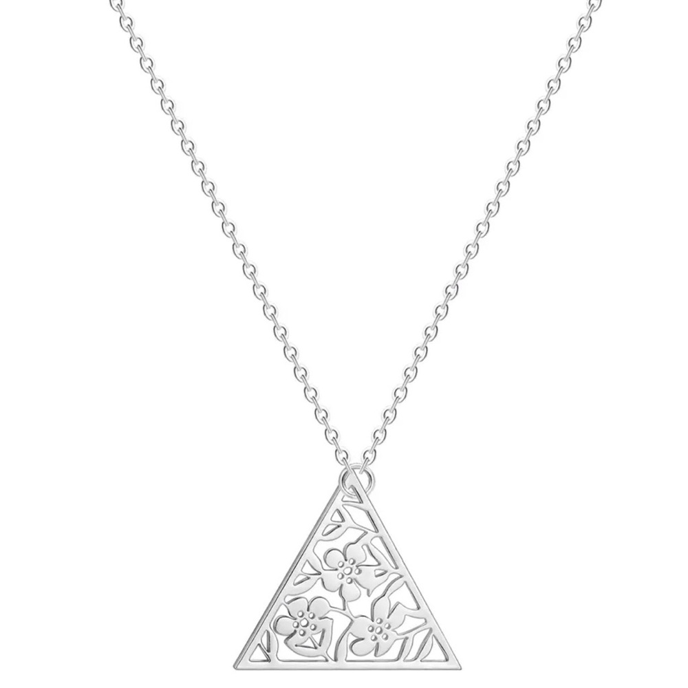 Silver Floral Triangle Necklace